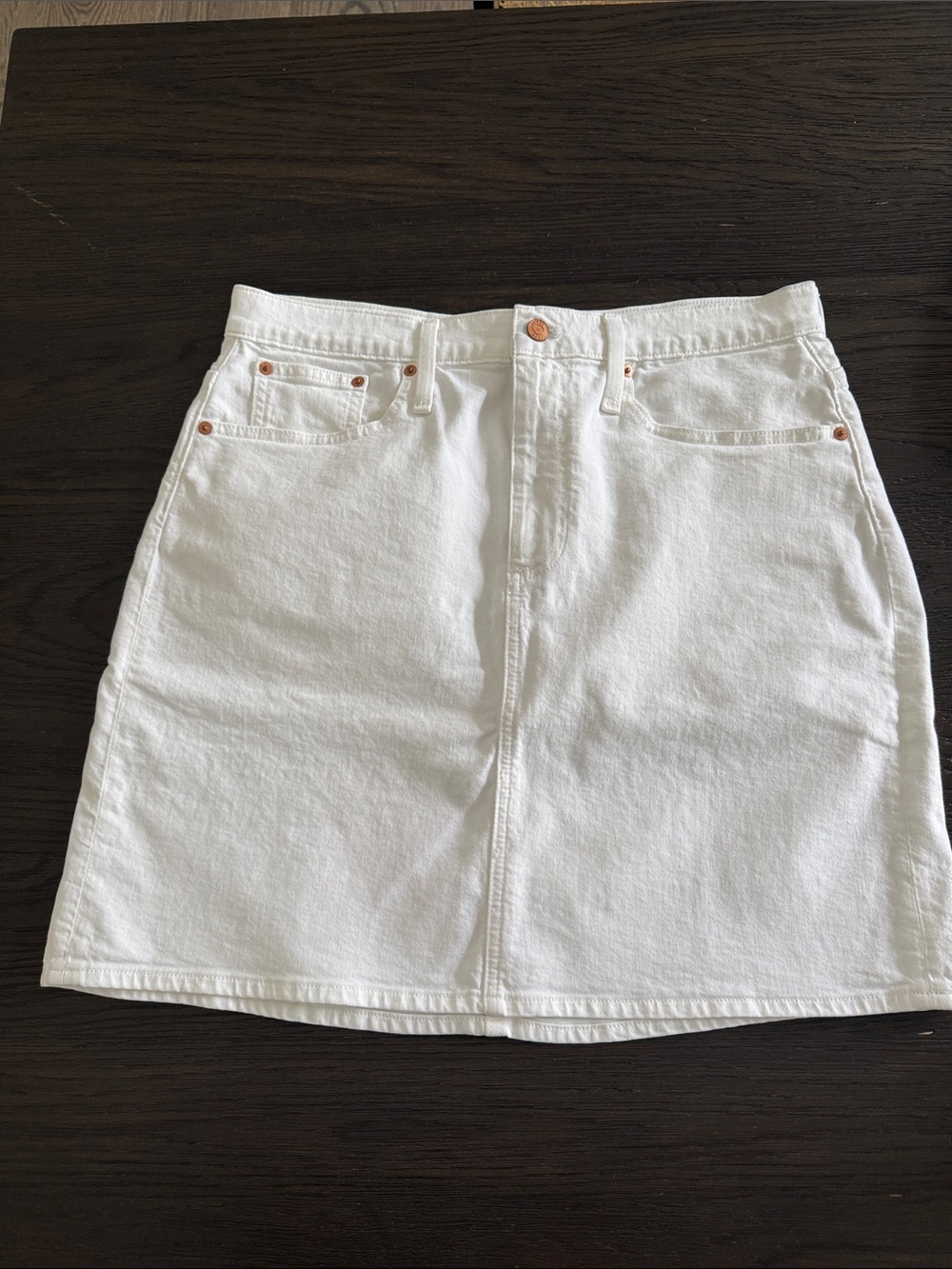 J. Crew White Denim Mini Skirt with Copper Rivet Detail